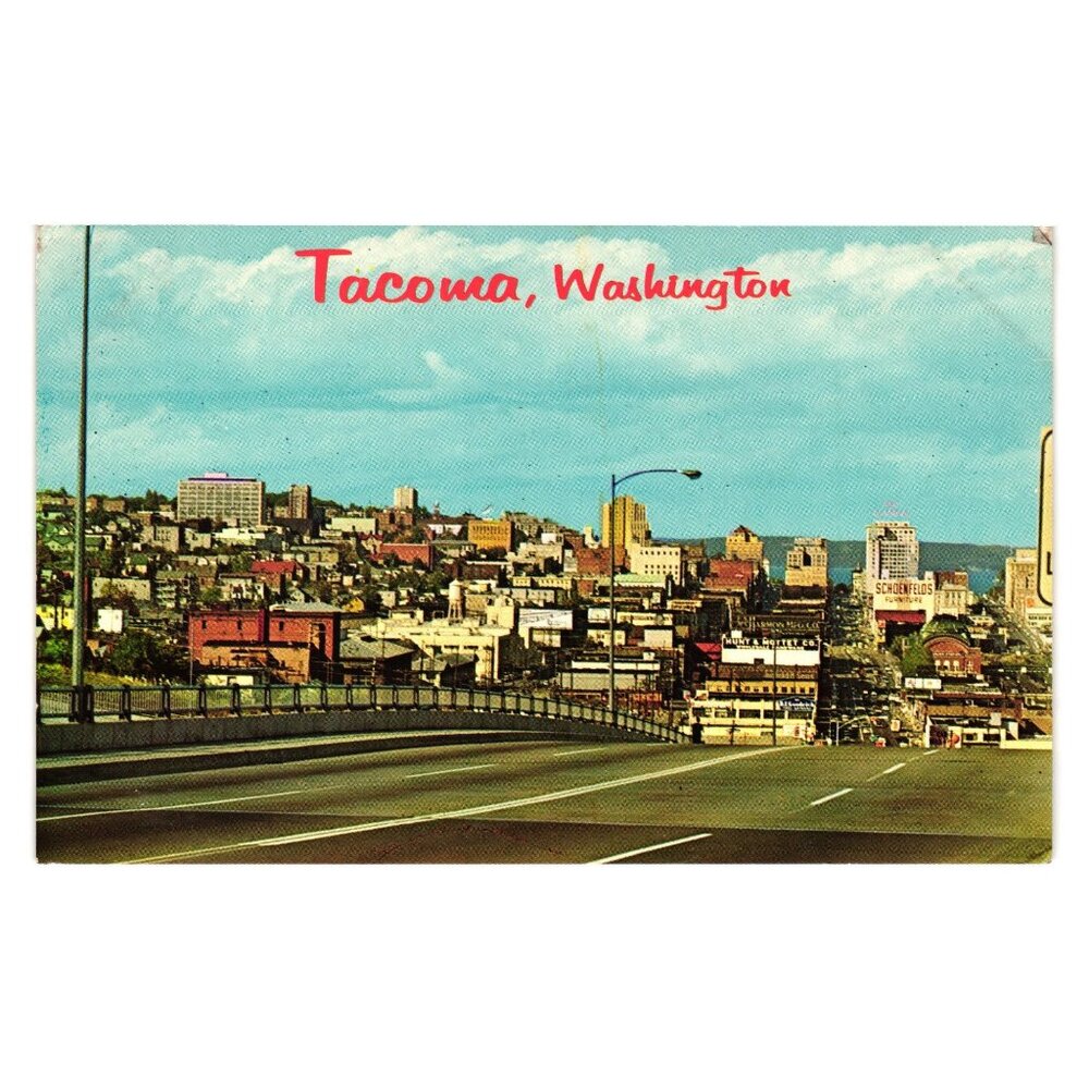 Vintage Tacoma Washington Postcard Freeway Overpass City Skyline Kyle Smith